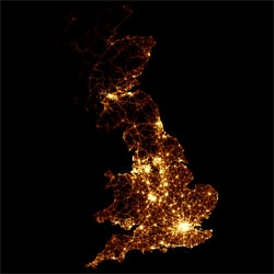 BBC infographic showing every death on every road in Great Britain between 1999 and 2010.