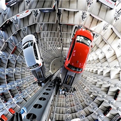 A look inside the Volkswagen parking lot towers at Autostadt.