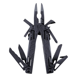 The Leatherman OHT, a 100% one-hand-operable multi-tool, complete with spring loaded pliers and wire cutters, a strap cutter and an oxygen tank wrench.