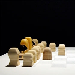 Makiko Shinoda's Playing with Senses, a perceptible chess game, with pieces that vary in weight, smell, material, form and texture.