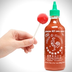 The Sriracha Rooster Sauce Lollipop, a tasty firestorm.