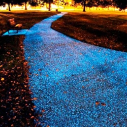 Glowing sidewalks? A sprayable UV powered glowing pathway, Starpath, from Pro-Teq Surfacing is being trialed in Cambridge.