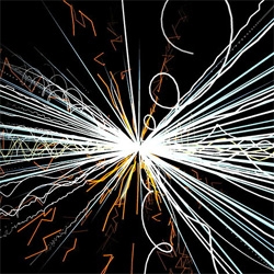 Moritz Heller's wordcollider inspired by visualizations of particle collisions at LHC CERN.