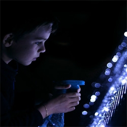 The Water Light graffiti system by Antonin Fourneau,  a surface made of thousands of LED illuminated by the contact of water.