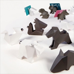Origami Zoo from Soulfun Design with tails that can hold business or place cards.