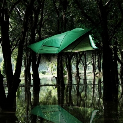 Part tent, part hammock, meet the tensile stringray suspended tent.