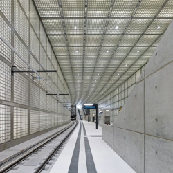 The beautiful Wilhelm-Leuschner-Platz metro station in Leipzig, Germany, by Swiss architect Max Dudler.