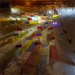 Snapshot of the urban installation 'Éclats de Verre' by Atomic4 for Montreal's Quartier des Spectacles on Emilie-Gamelin square. Music and video by Jean-Sébastien Côté.