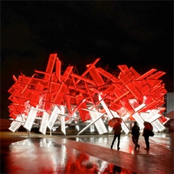 Coca-Cola Beatbox by Asif Khan and Pernilla Ohrstedt, a building that plays sound samples when touched via 200 interlocking ETFE plastic pillows.

