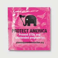 Cute logo on the Planned Parenthood "Send a condom to a Republican delegate!" Campaign