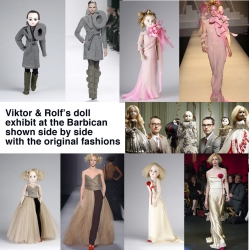Viktor & Rolf's amazing retrospective on dolls at the Barbican(#12726 and #11356) is compared side by side with the original fashions as they appeared on the runway! 