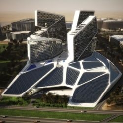 Graft Lab's Vertical Village in Dubai is designed to provide space for residential, hotel and entertainment facilities, while harnessing solar energy to the maximum. The complex is expected to be certified by a LEED Gold rating.