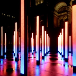 "A luminous interactive installation has transformed the V&A John Madejski Garden this winter. Volume is a sculpture of light and sound, an array of light columns positioned dramatically in the centre of the garden."