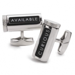 At the W store: Tateossian Sexuality Cufflinks - Phrases include: Desperate, Adulterous, Divorced, Married, Available, Swinger, Curious and many others.