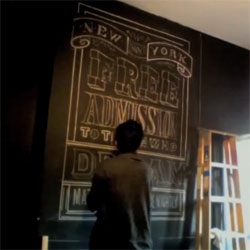 Video of chalk lettering master Dana Tanamachi at work on room 1021 of the Ace Hotel Room NYC.
