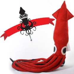 Larger than human sized handmade stuffed squids ~ with a portion of the profits going to the red cross to aid tsunami victims. Adopt A Squid.
