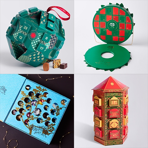 Advent Calendars! That fun mix of elaborate packaging and graphic design to house tiny surprises... Food52 has a particularly good selection this year. Seen here - La Maison du Chocolat, Lady M, Maison Boissier, and Chapon.