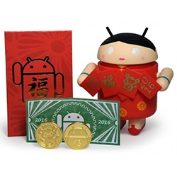 2016 Chinese New Year 'Red Pocket' Edition Android Girl! Each figure also includes an actual red envelope containing a fun little Android / Monkey “dollar bill”, OR  a ‘golden ticket’ for a custom minted 10g 24k gold coin!