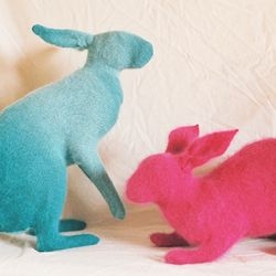 Hazel and Clover by rachel denny makes me wonder if recycling include creating bunnies out of pink and blue angora wool.