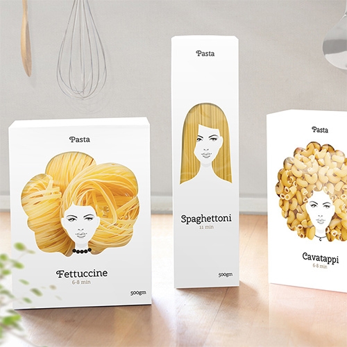 Pasta as HAIR! Cute pasta packaging concept from Nikita. 
