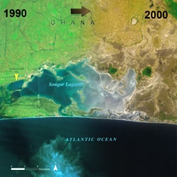 The new UNEP Atlas provides striking visual evidence of the environmental effects of climate change by showing before and after satellite photos over a 35 year span.