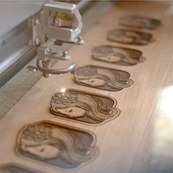 Audrey Kawasaki's newest limited edition engraved wood brooches! Love the making of pics...