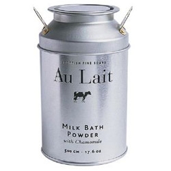 "Au Lait" from Fine Scottish Soaps uses milk cans to package their milk bath powder - a little nostalgic but also very flashy looking i guess.