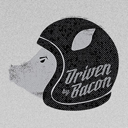 Driven By Bacon - Hormel makes a bacon grease powered motorcycle. Love the helmet wearing pig logo!