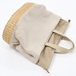 Beklina Muun Straw Natural Combo Bag - Natural straw bag with contrasting natural jute upper and drawstring top with leather inside pulls. Lined with inside pocket.