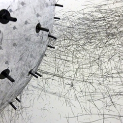 ADA by Karina Smigla-Bobinski is an analog interactive kinetic sculpture. The large inflatable balloon has pens all around it and as it bounces around the room it makes amazing drawings.  