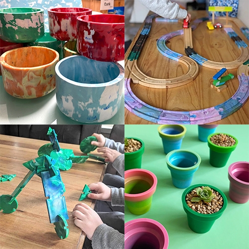Banish BRAD recycled plastic products - like bowls, building toys, train tracks, planters, pens, dog leash handles and so much more made from bread tags, bottle caps, and more. Some fun making of process vids on their instagram.