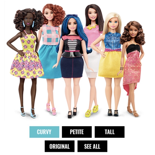 Barbie's proportions are changing... Barbie Fashionistas Line now lets you pick from curvy, petite, tall, and original. Each of course in various skin tones and hair colors.
