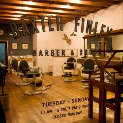 Baxter Finley, Barber & Shop opens in Los Angeles. The traditional barber shop offers cuts and shaves and showcases Baxter grooming products as well as retaW (Japan), Dr. Bronners, D.R. Harris, and Marvis tooth paste.