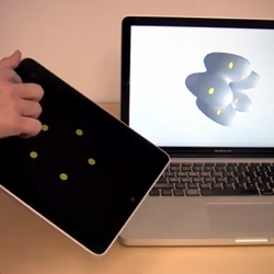 Video of 'Beautiful Modeler', a software tool for gestural sculpting using a multi-touch controller such as an iPad. Each finger is used to control a single touch point in the model, with multiple layers working to build up 3D volume.