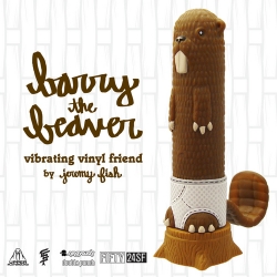 Vinyl toys reach a new level... now they truly are "adult toys" thanks to Jeremy Fish's Barry the Beaver: vibrating vinyl friend ~ in collab with Superfishal + Upper Playground, produced by Ningyoushi.