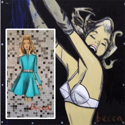 Becca! Fine art to street art and back and forth between the two... her playful mix of Dick & Jane meet pin up meet fashion illustration are delightfuly edgy. Take a peek at more art and video...