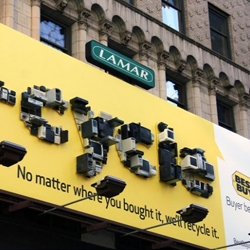 Nice billboard for Best Buy's electronics recycling program! It features letters made from recycled electronics.
