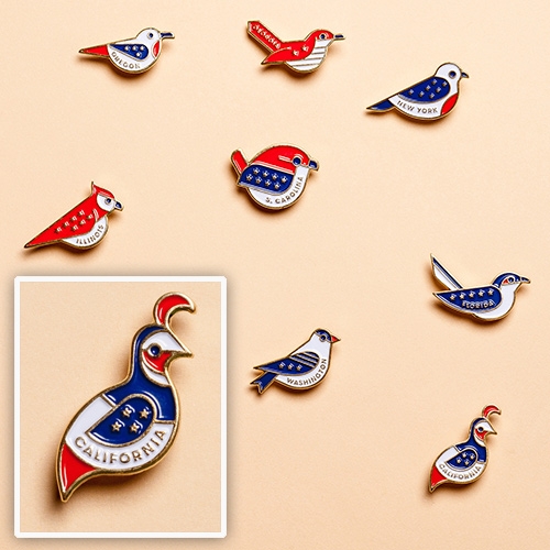Pretend Store by Fuzzco has the cutest State Bird Pins! Of course i'm biased towards California's adorable quail! (But that Cardinal is amazing too... and together they are so cute!) Hope they make all 50 state birds.