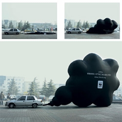 Blackcloud: Visualize the amount of CO released by a single car in a day. Part of a WWF campaign in China