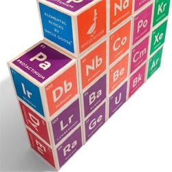 Uncle Goose's Elemental Blocks ~ The entire periodic table of elements on 20 hand-crafted wood cubes.  Each block contains six element images with their atomic number, symbol, and name.