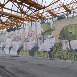 The Controversial Wall Of Brainless Soldiers by Streetartist BLU.