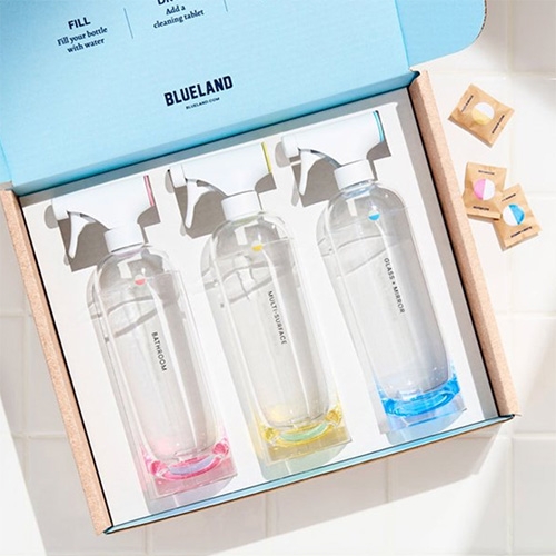 Blueland - cleaning system of reusable spray bottles and tablets (just add water!) Nice packaging design and concept, but curious how well it really cleans. They are starting with Bathroom, Multi-surface, and Glass cleaners, with plans to further expand.