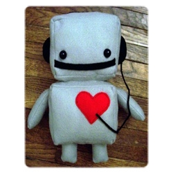 Bleu-Lulu Robot ~ 12" (your choice of pink, baby blue, or grey) with a whole lotta heart, rocking out in headphones... perfect baby gift?