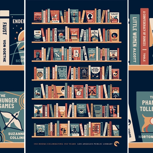 On the LA Public Library turning 150, there is also an official poster by DKNG, featuring 150 books (there's an accompanying list of the must read classics on the site too!)