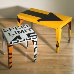 rhode island-based artist boris bally carefully selected salvaged road signs to create his ironic transit series collection.