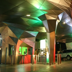 If you want to see green design... go to the BP Helios House GAS STATION... reminiscent of the futuristic views of yesterdays its quite the site to behold late at night.
