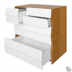 The Brave Space Designs Planar dresser is composed of many layers with faces that hide the shallow accessory drawers among the deeper clothing storage. 