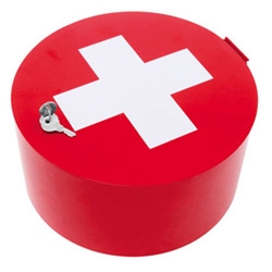 Keep bathroom essentials under lock and key with this highly distinctive red circular medicine cabinet from Heal's.