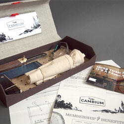 Packaging for Cambium, a pay a subscription scheme that allows access to industrial machines and tools, by Pipkin Design.