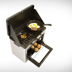 The Camp Chef Outdoor Oven means you can do a lot more than grilling. This 3,500 BTU, propane-powered oven has two 5,300 BUT range burners for all your camping cooking needs.